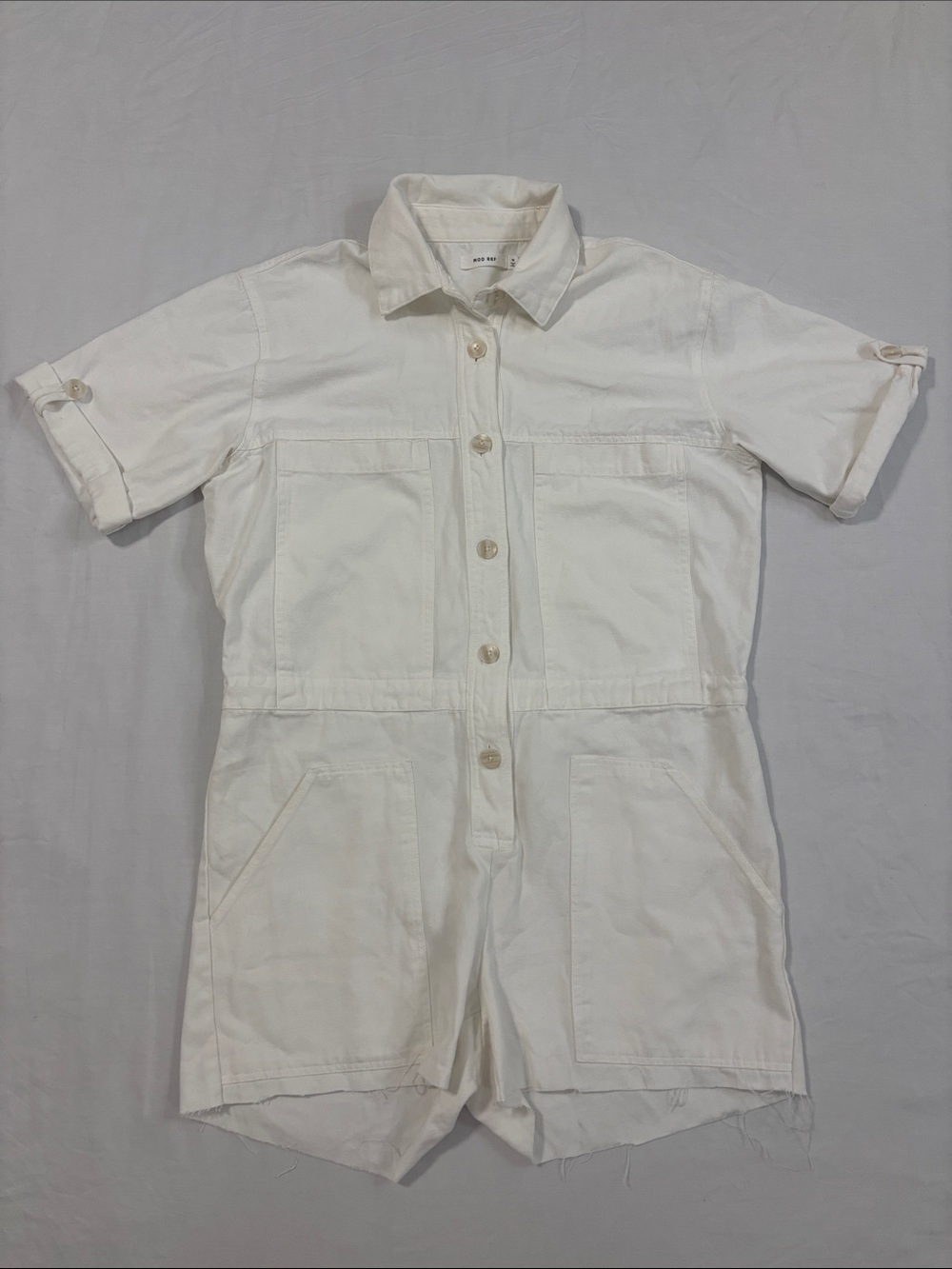 Mod Ref White Denim Button-Front Short Sleeve Romper